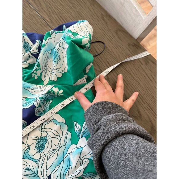 NWT Maia Womens Floral Print Dress Navy & Green Short Sleeve Smocked Bodice - Picture 6 of 8